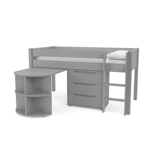 New Classic Midsleeper With Pull Out Desk And 3 Drawer Chest Grey